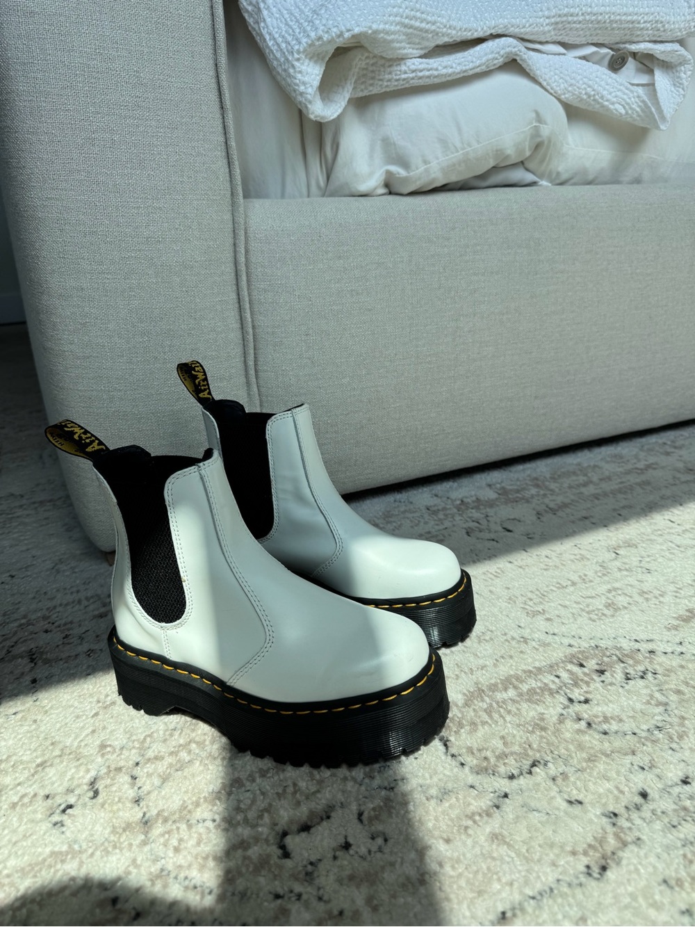 Dr. Martens White Chelsea Platform Boots with Black Elastic